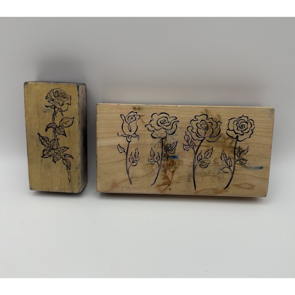PSX Long Stem Rose C-276 4 Stages Of A Rose K-2291 Wood Rubber Stamp Lot Vintage